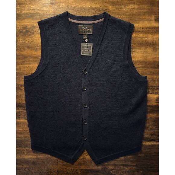 Jos A Bank Reserve Men’s Medium Sweater Vest Merino Wool Blend Knit Button Front - Picture 1 of 5